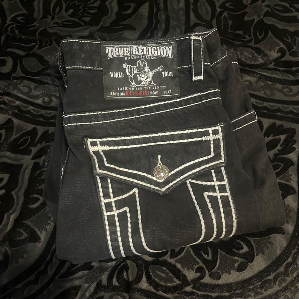 Size 34 true religion black jeans white stitching